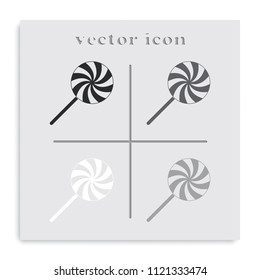 Spiral candy flat black and white vector icon. Lollipop illustration.