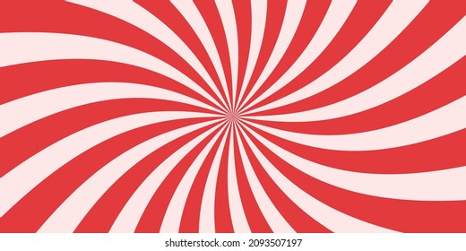 Spiral Candy Red and White Background. Swirl Sweet Caramel Pattern. Vortex Lollipop Wallpaper. Twist Candy Background. Abstract Modern Design. Vector Illustration.