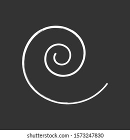 Spiral chalk icon. Curved line. Black swirl. Waved stroke. Minimalistic tattoo. Simple geometric figure. Rotation sign. Hypnotic vortex mark. Abstract shape. Isolated vector chalkboard illustration