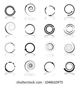 Formas espirales, de círculo y flechas. Conjunto de elementos de diseño. Iconos abstractos. Arte vectorial.