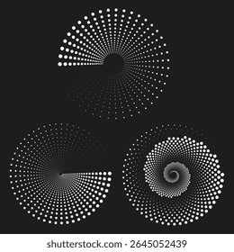 Forma-se um círculo em espiral. Formas de rotação hipnótica. Padrão de espiral do vetor. Ilusão de fundo preta.