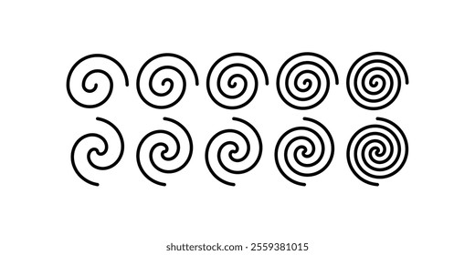 Spiral Circle Linear Icons. Vector Swirl Logo Shape. Hypnotic Psychedelic Simple Symbol. Abstract Black Whirlpool