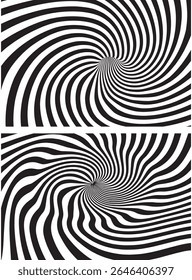 Spiral circle. Optical illusion spiral with black and white stripes. Twisting Whirl Motion. Modern liquify lines effect background.