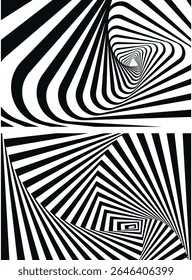 Spiral circle. Optical illusion spiral with black and white stripes. Twisting Whirl Motion. Modern liquify lines effect background.