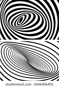 Spiral circle. Optical illusion spiral with black and white stripes. Twisting Whirl Motion. Modern liquify lines effect background.