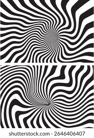 Spiral circle. Optical illusion spiral with black and white stripes. Twisting Whirl Motion. Modern liquify lines effect background.