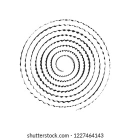 spiral circle round shape vector design element template black isolated on white sign symbol icon with zig zag effect