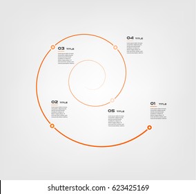 Spiral circular chart color infographics step by step in a series of circle. Element of chart, graph, diagram with 5 options - parts, processes. Vector business template for presentation