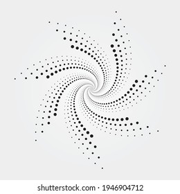 Spiral circular halftone backdrop. Circular and radial dots helix. Dotted abstract concentric circle. Spiral, swirl, twirl vector element for various purposes. 