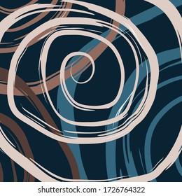 Líneas espirales y circulares sobre un fondo azul oscuro. Fondo, postal, afiche, etc.