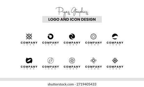 Conjunto de grade de ícone de logotipo circular espiral