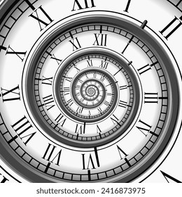 Spiral with clock watch dial. Metaphor of infinity of time. Transience of time. Limited life time. Conceptual illustration. Hand drawn vector illustration.