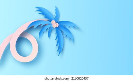 Spiral coconut tree. Tropical coconut trees. Summer. paper cut and craft style. vector, illustration.