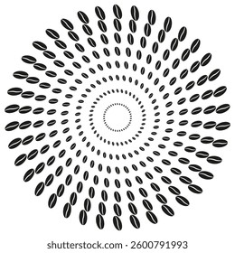 Spiral coffee seeds. Repeating circular design. Rotating bean pattern. Vector abstract art.