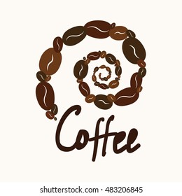 Spiral coffee text for your design. It can be used as a logo. For printing on the package, bag, cup, notebook, furniture, textiles, etc. Vector.