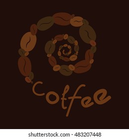 Spiral of coffee and text for your design. It can be used as a logo. For printing on the package, bag, cup, notebook, furniture, textiles, etc. Vector.