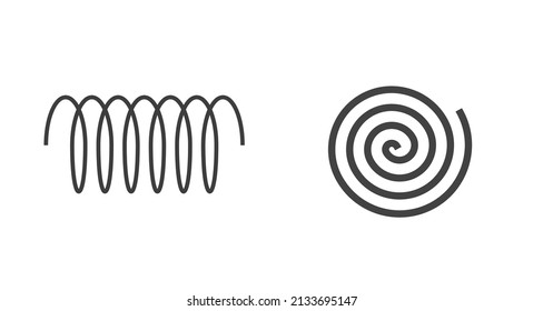 Spiral coil spring line element vector, swirl shape as circle wire snail graphic cartoon fun decoration isolated line outline stroke art, black whirlpool or twirl hypnotic effect cord image