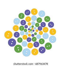 Spiral of colored buttons on white background