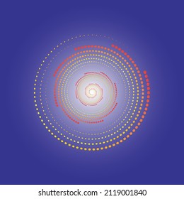 A spiral of colored circles. The design element is a spiral on a blue background . A glowing spiral. Isolated vector