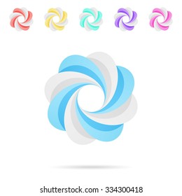 Spiral colored segmented circles on whitebackground, eight segments, 3d vector, eps 10