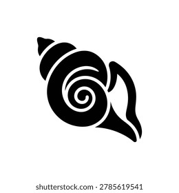 Spiral Conch Shell Icon. Black filled icon of a traditional sacred spiral conch shell shankha