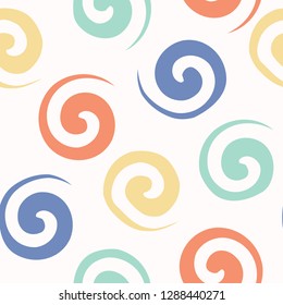 Spiral confetti polka dot vector pattern. Hand drawn repeating all over print. Abstract kawaii rainbow circle illustration for trendy fashion prints, kids room home decor background and party carnival