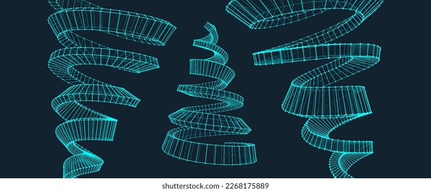 Espiral. Estructura de conexión. Resumen del diseño de rejilla al estilo tecnológico. Ilustración vectorial de 3d para folletos, afiches, presentaciones, volante o banner.