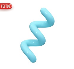 Spiral Curve Line Decorative Element Blue Color. Realistic 3d Design In Plastic Cartoon Style. Isolated On White Background. Vector Illustration