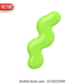 Spiral curve line decorative element green color. Realistic 3d design In plastic cartoon style. Isolated on white background. Vector illustration