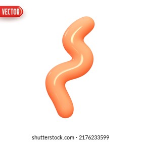 Spiral curve line decorative element peach orange color. Realistic 3d design In plastic cartoon style. Isolated on white background. Vector illustration