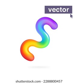 Spiral curve line decorative element. Multicolor gradient icon. Vector 3D render style glossy colorful emblem. Plastic cartoon style. Perfect for creative cute app, modern design, vibrant adv.