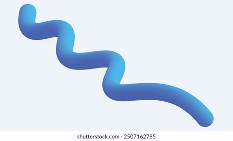 Spiral curve line decorative element blue color. Realistic 3d design In plastic cartoon style. Isolated on white background.