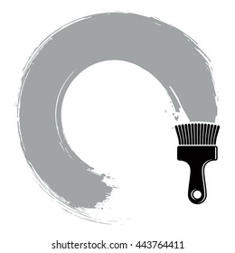 Spiral curve vector illustration, brushed circular shape. Monochrome grunge round figure, acrylic sample created with paintbrush.