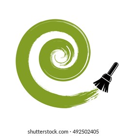 Spiral curve vector illustration, brushed circular shape. Green grunge round figure, acrylic sample created with paintbrush.