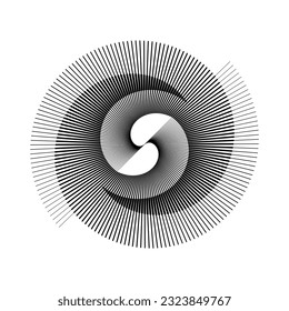 Spiral with dark lines as dynamic abstract vector background or logo or icon. Yin and Yang symbol.