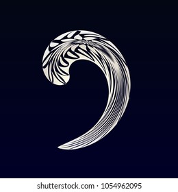 Spiral design element. Abstract vector silver curl on black background.