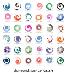 Spiral design elements. Abstract color icons set. Vector art.