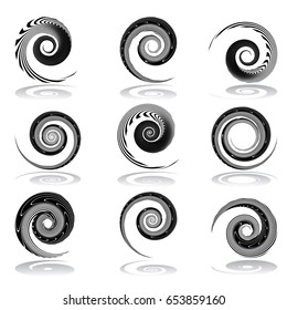 Spiral design elements set. Vector art.