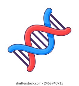 Spiral DNA molecule icon. Twisted complex molecule, medical stroked cartoon element for modern and retro design. Simple color vector pictogram isolated on white background