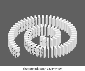 Spiral of dominoes. Isolated on grey background. 3d Vector illustration. Isometric projection.