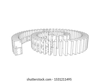 Spiral of dominoes. Isolated on white background.Vector outline illustration. 