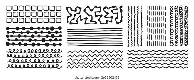 Spiral doodle hand drawn wavy underline set. Wavy lines smooth elements collection. . Vector illustration