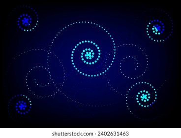 Spiral and dot circle modern on blue abstract background. Swirling from small glowing particles.
