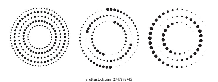 Spiral dot icon vector. Swirling dotted circle illustration. Halftone circle icons elements . Half tone circle. Round dotted frame, circles pattern.