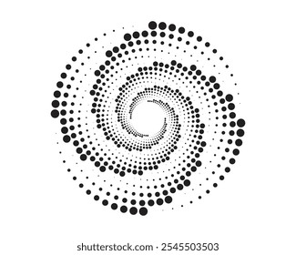 Spiral dot pattern design, Halftone circular dotted spiral, Dotted circular background, Abstract background with circles, Halftone dot pattern background design.