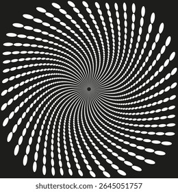 Spiral dot pattern. Optical illusion swirl. Vector circular design. Abstract motion form.