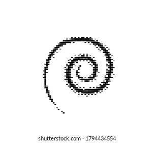 Spiral dot pattern vector background. Black round technology digital design isolated on white backdrop. Circular sound wave concept.