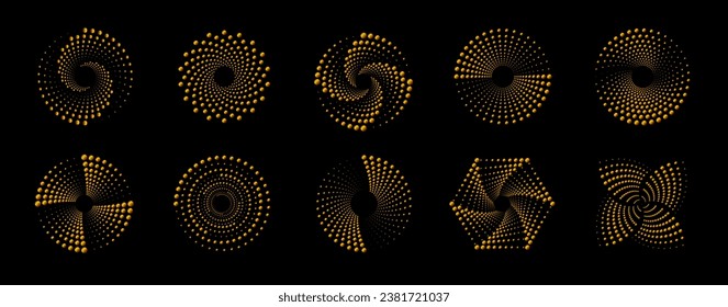 Spiral dots backdrop with an abstract golden-colored set