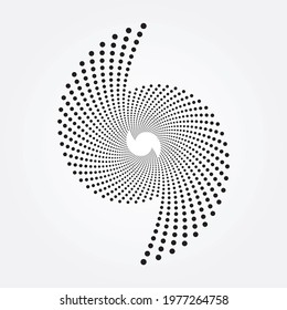 Spiral dots backdrop design. Abstract monochrome halftone background. Vector art illustration. Dotted design element.