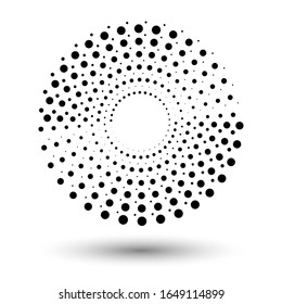 Fondo de puntos de espiral. Formas de semitonos, emblema de logotipo abstracto o elemento de diseño para cualquier proyecto. Ilustración del vector EPS10.